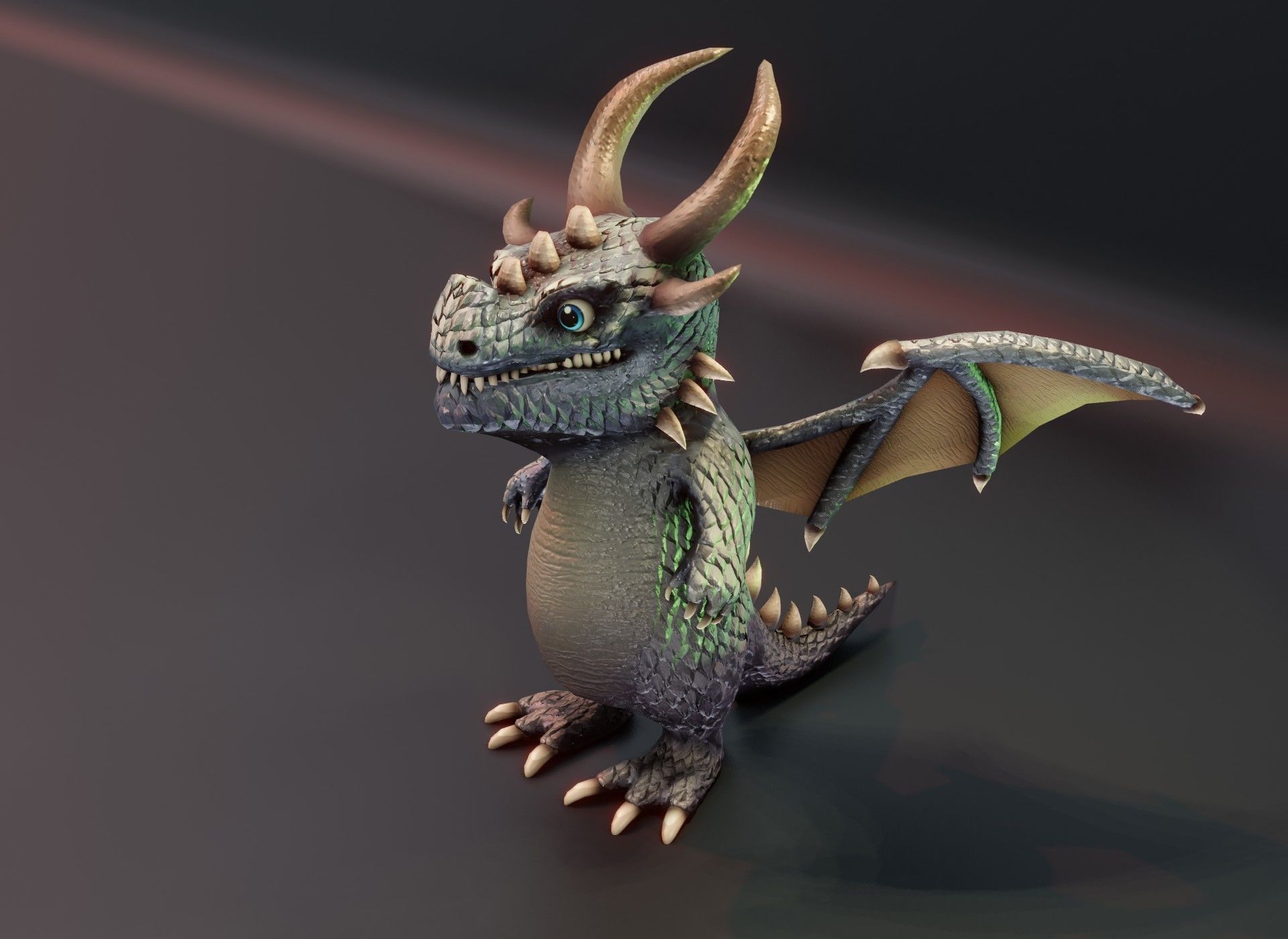 Cartoon Iron Dragon Rigged 3D Model Low-poly 3D model_7