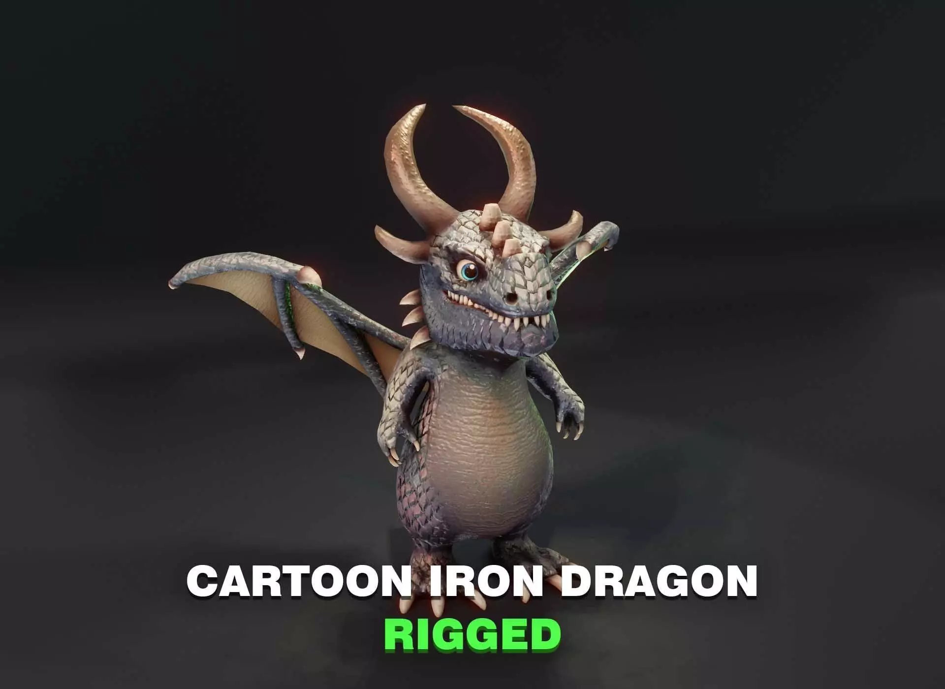 Cartoon Iron Dragon Rigged 3D Model Low-poly 3D model_0
