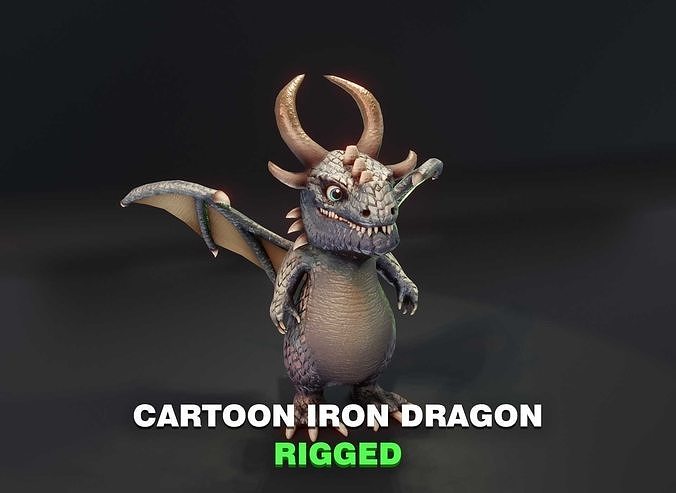 Cartoon Iron Dragon Rigged 3D Model Low-poly 3D model