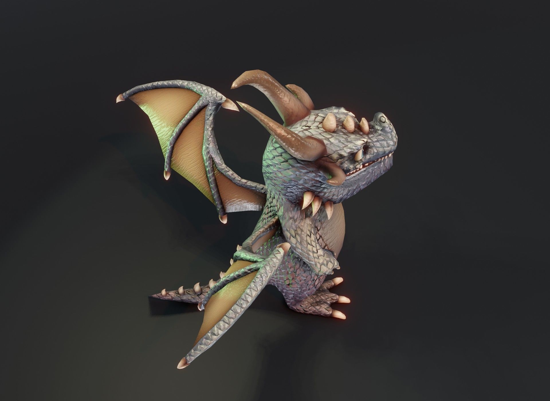 Cartoon Iron Dragon Rigged 3D Model Low-poly 3D model_5