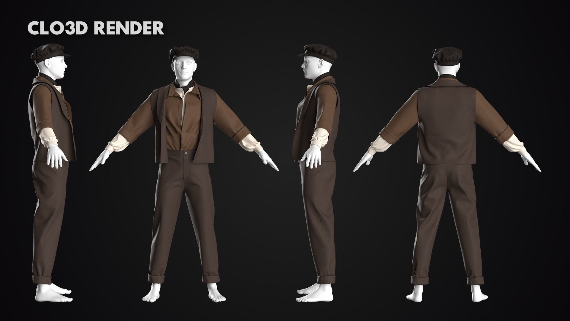 Low Poly Peasant Men Outfit with Free Tutorial Low-poly 3D model_7