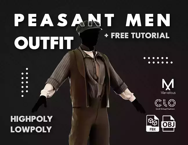 Low Poly Peasant Men Outfit with Free Tutorial Low-poly 3D model