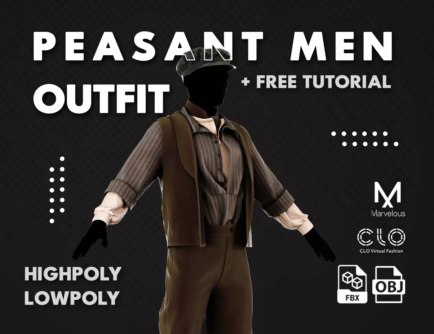 Low Poly Peasant Men Outfit with Free Tutorial Low-poly 3D model_0