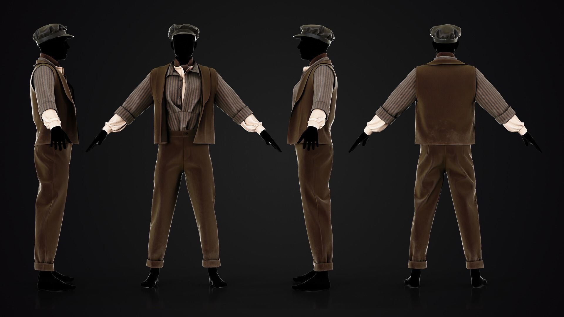 Low Poly Peasant Men Outfit with Free Tutorial Low-poly 3D model_2