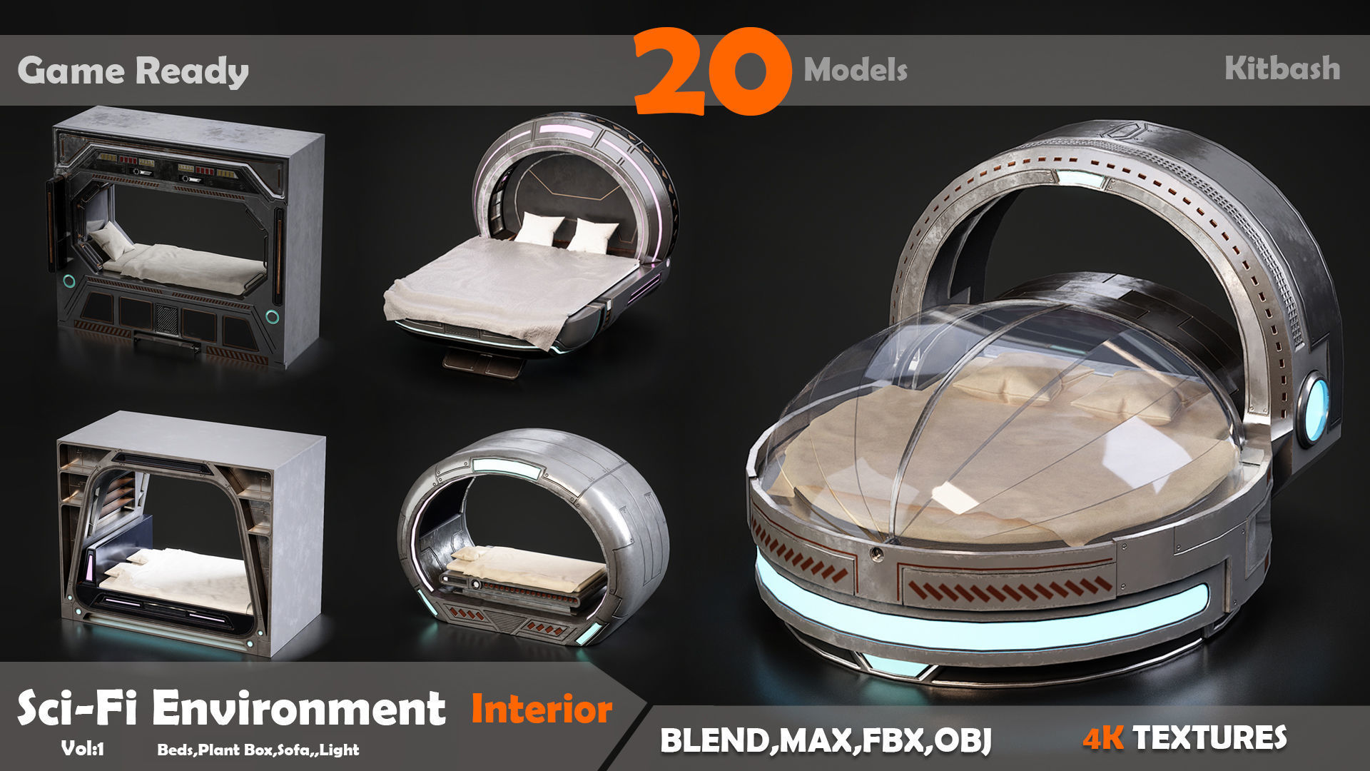 20 Sci-Fi Interior Environment Models Low-poly 3D model_2