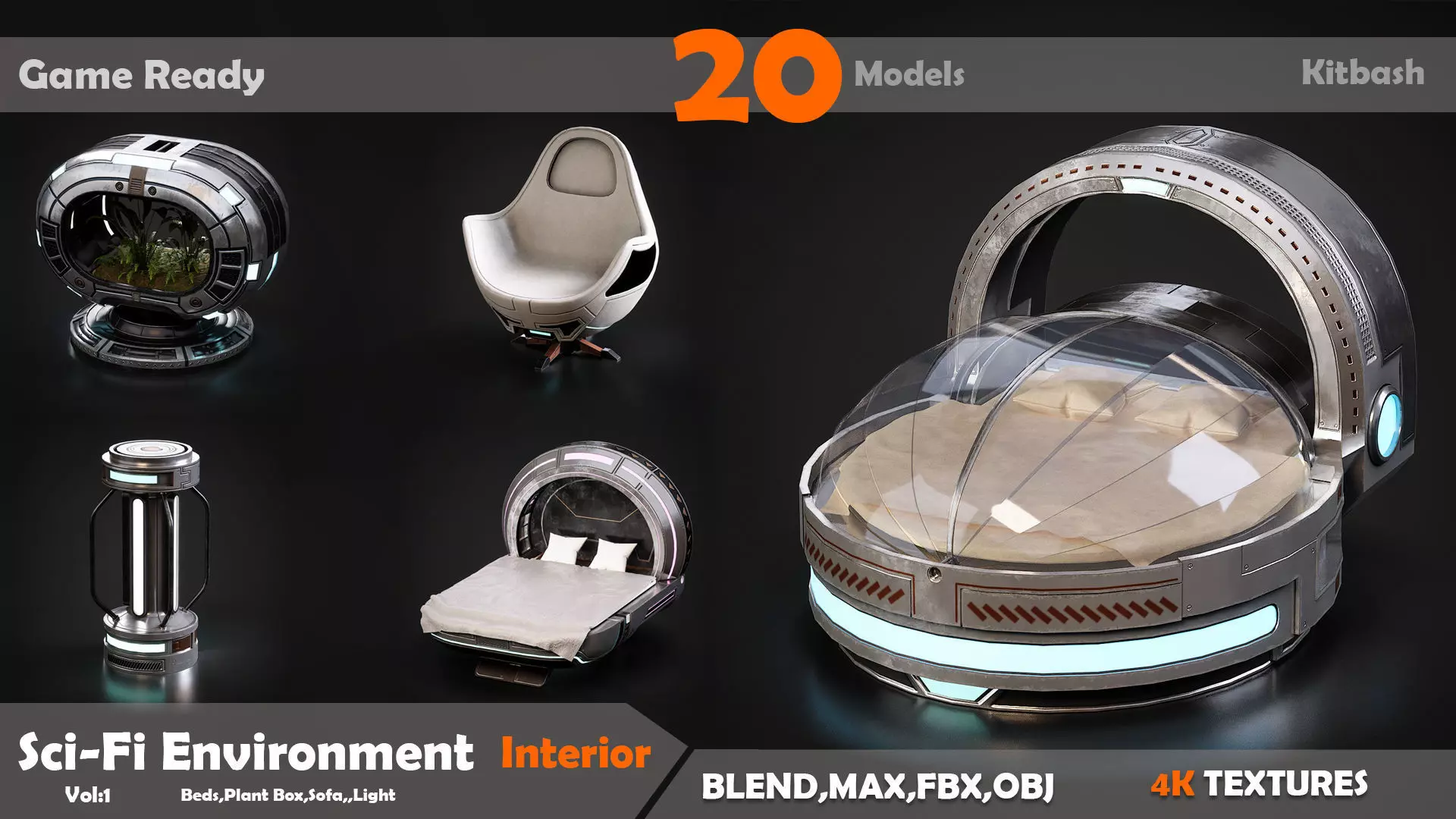 20 Sci-Fi Interior Environment Models Low-poly 3D model_0