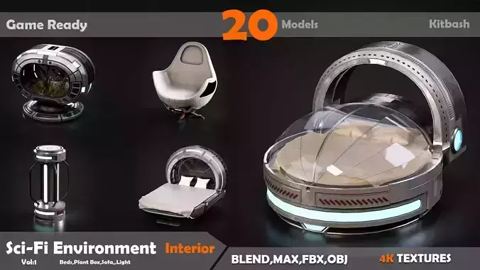 20 Sci-Fi Interior Environment Models Low-poly 3D model 20 Sci-Fi Interior Environment Models Low-poly 3D model