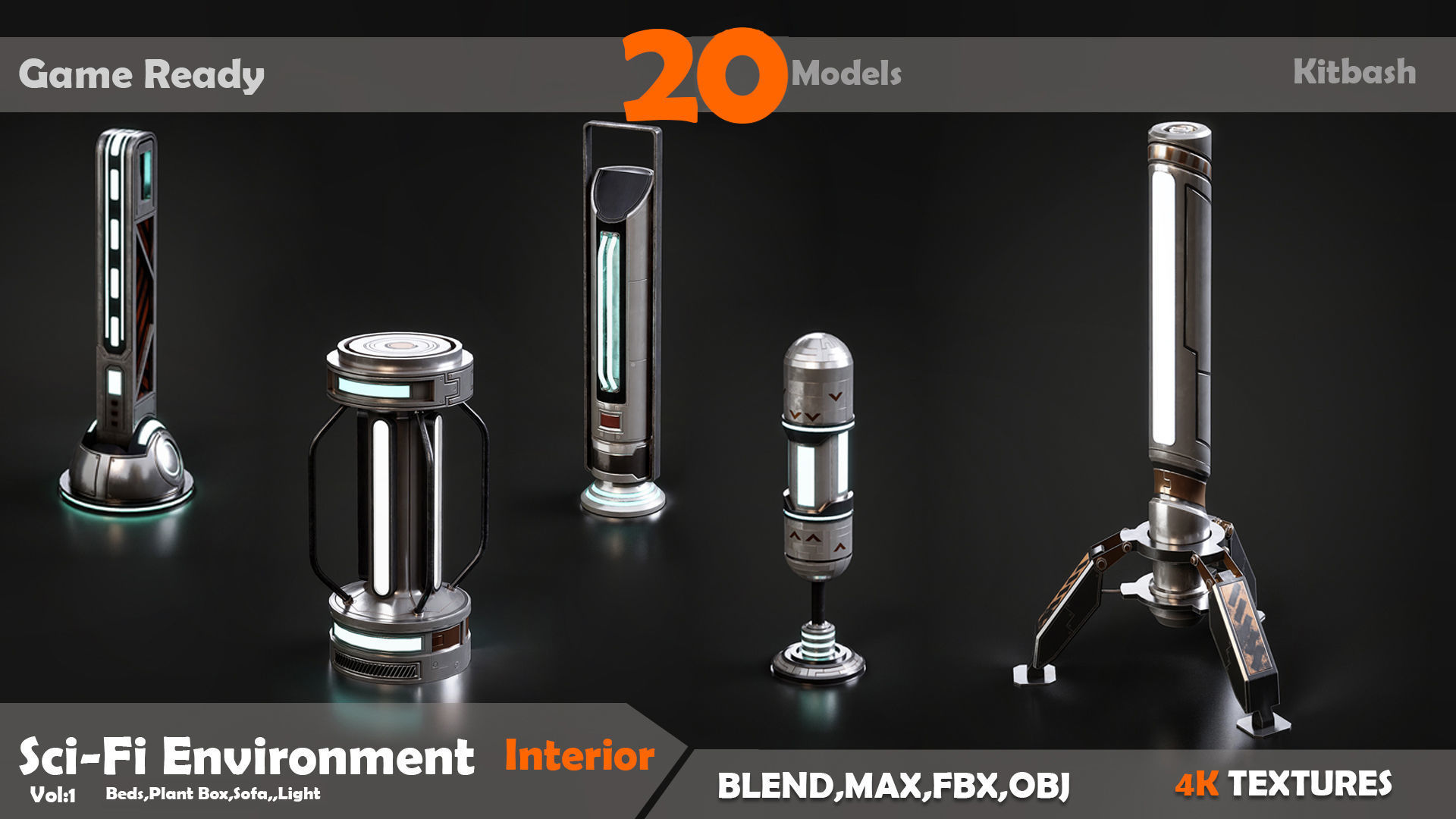 20 Sci-Fi Interior Environment Models Low-poly 3D model_3