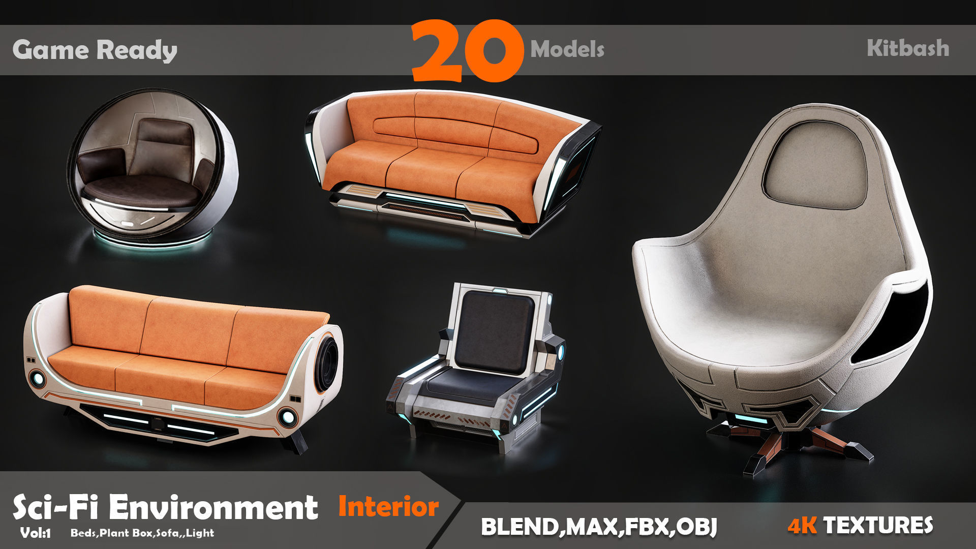 20 Sci-Fi Interior Environment Models Low-poly 3D model_4