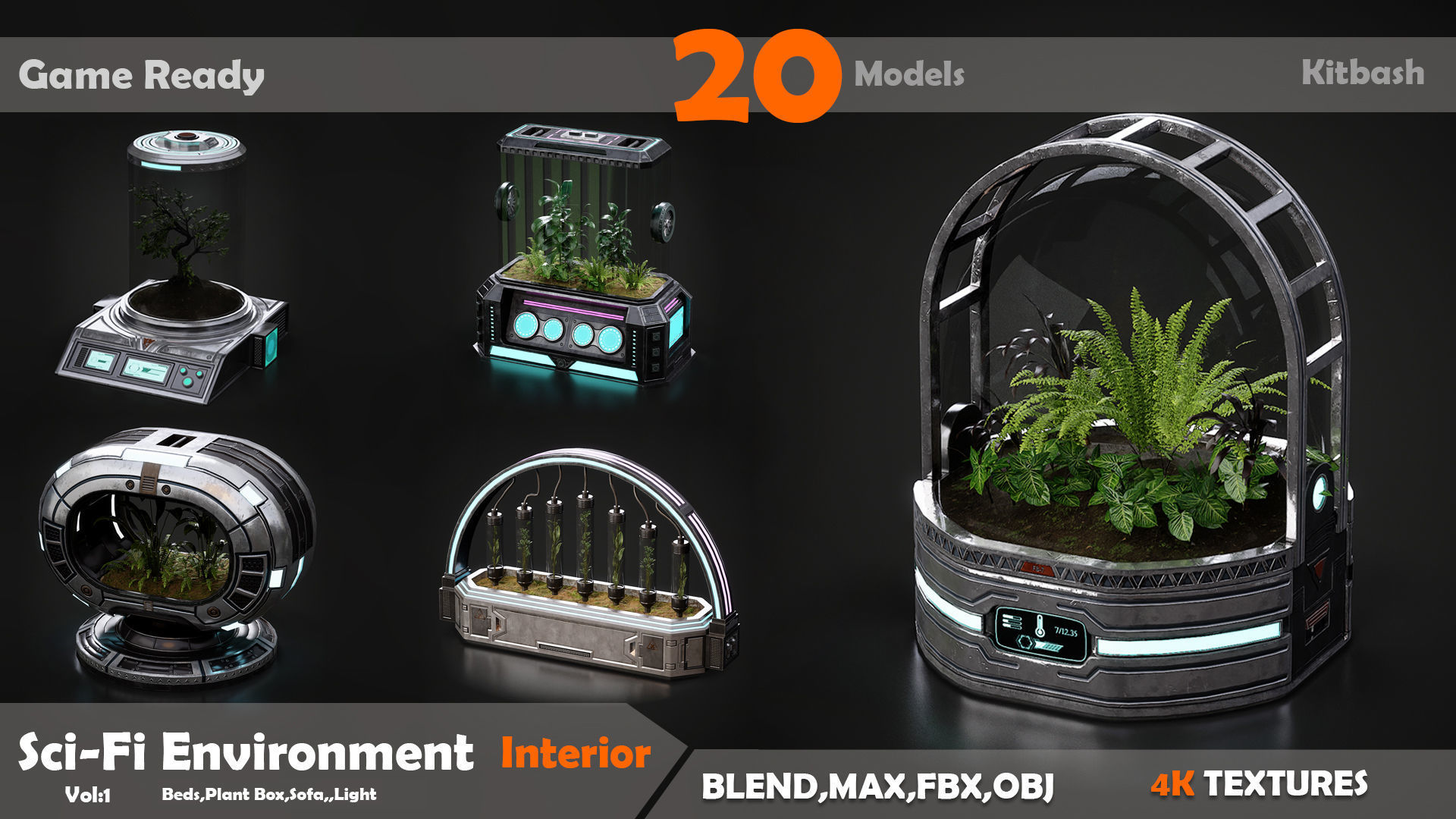 20 Sci-Fi Interior Environment Models Low-poly 3D model_1