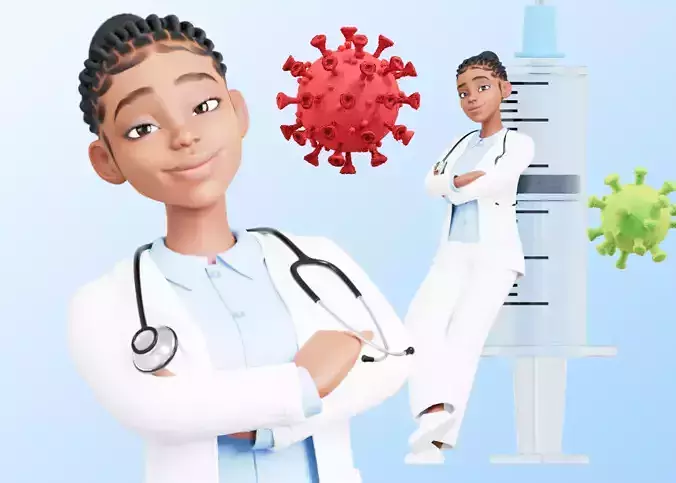 Doctor Black Cartoon Female Character 3D model