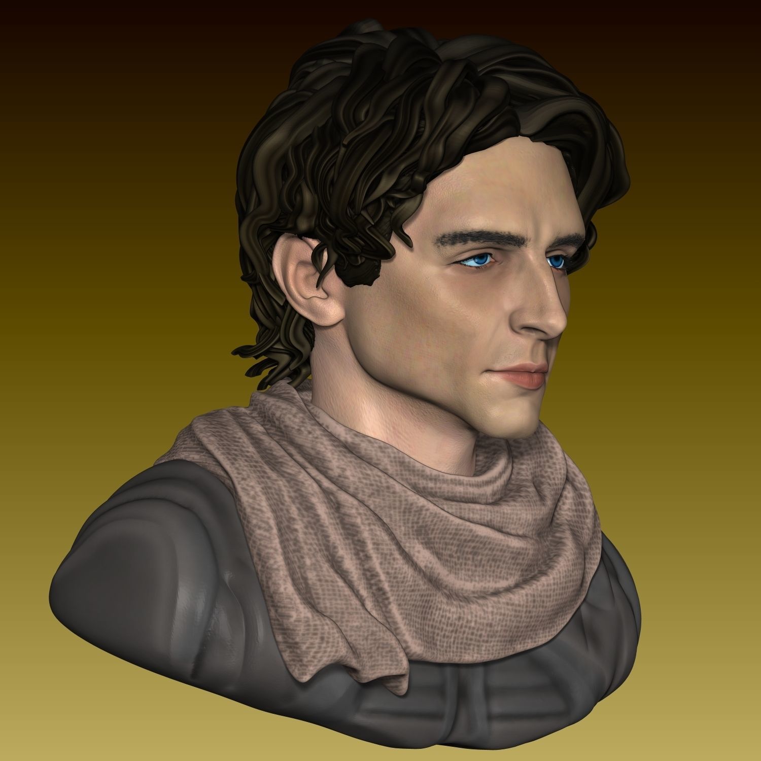 Dune Paul Atreides Timothee Chalamet Head and Bust 3D print model_1