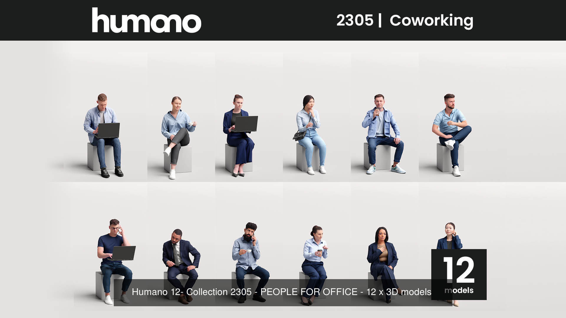 Humano Mega Bundle 02 NEW - 180 POSED MODELS 3D Model Collection_14