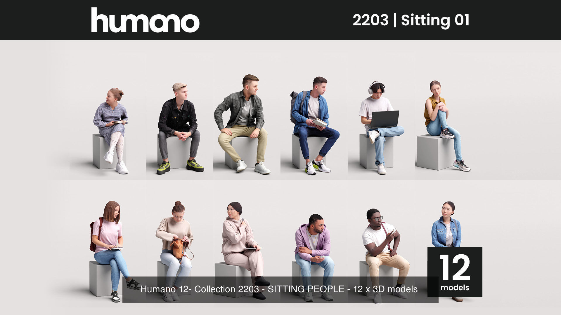 Humano Mega Bundle 02 NEW - 180 POSED MODELS 3D Model Collection_3