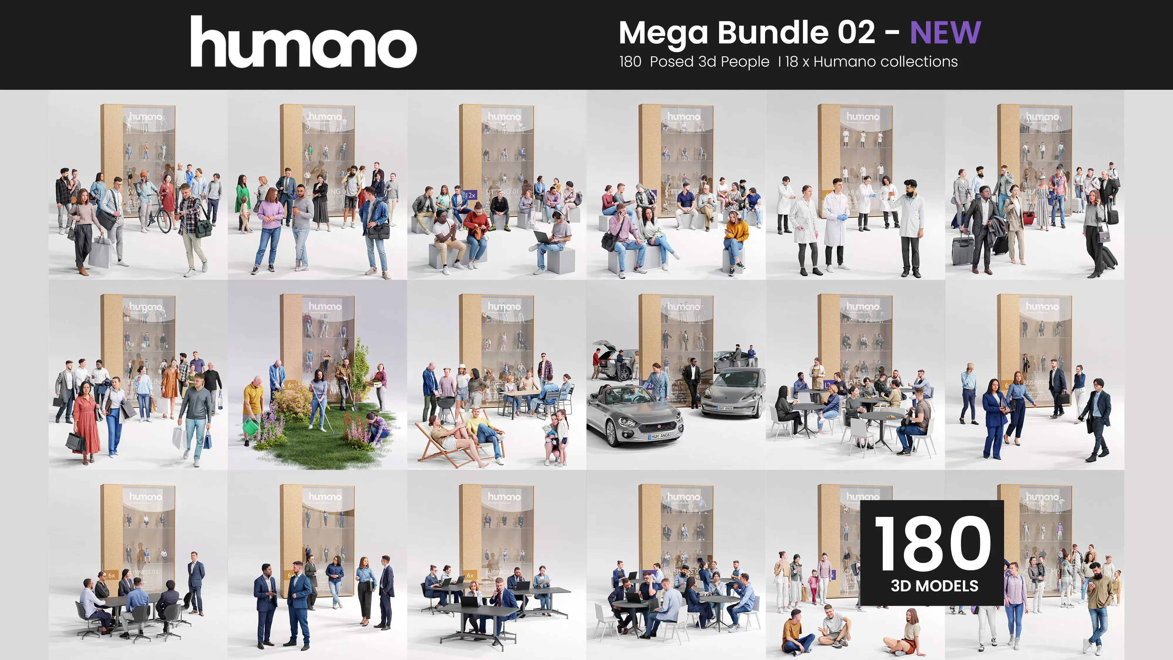 Humano Mega Bundle 02 NEW - 180 POSED MODELS 3D Model Collection_0