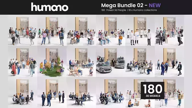 Humano Mega Bundle 02 NEW - 180 POSED MODELS 3D Model Collection