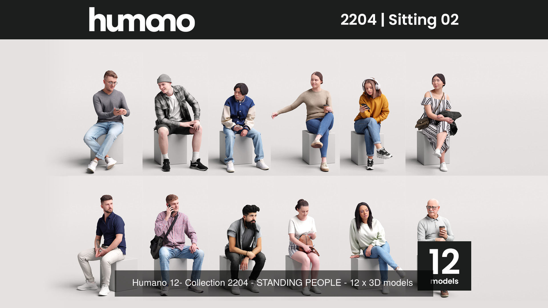 Humano Mega Bundle 02 NEW - 180 POSED MODELS 3D Model Collection_4