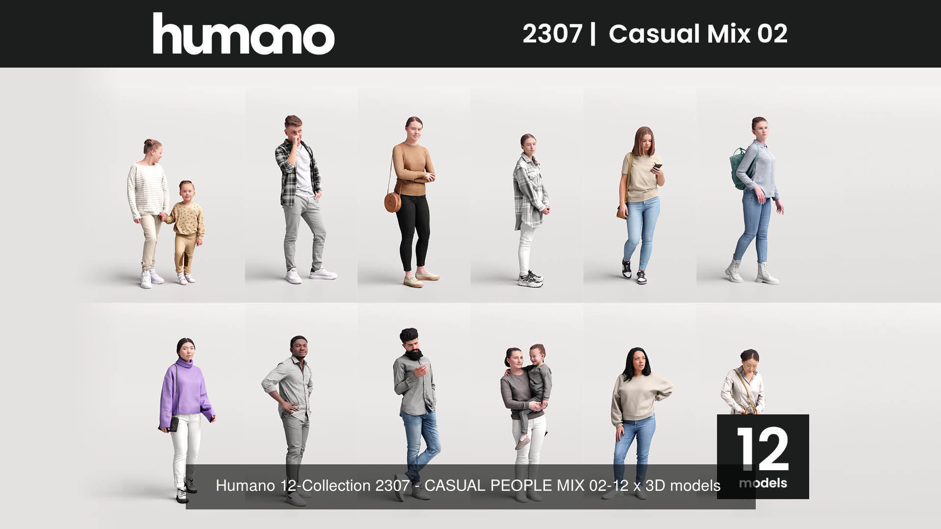 Humano Mega Bundle 02 NEW - 180 POSED MODELS 3D Model Collection_16