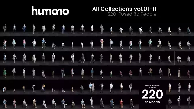 Humano Mega Bundle 01 - 220 POSED MODELS 3D Model Collection