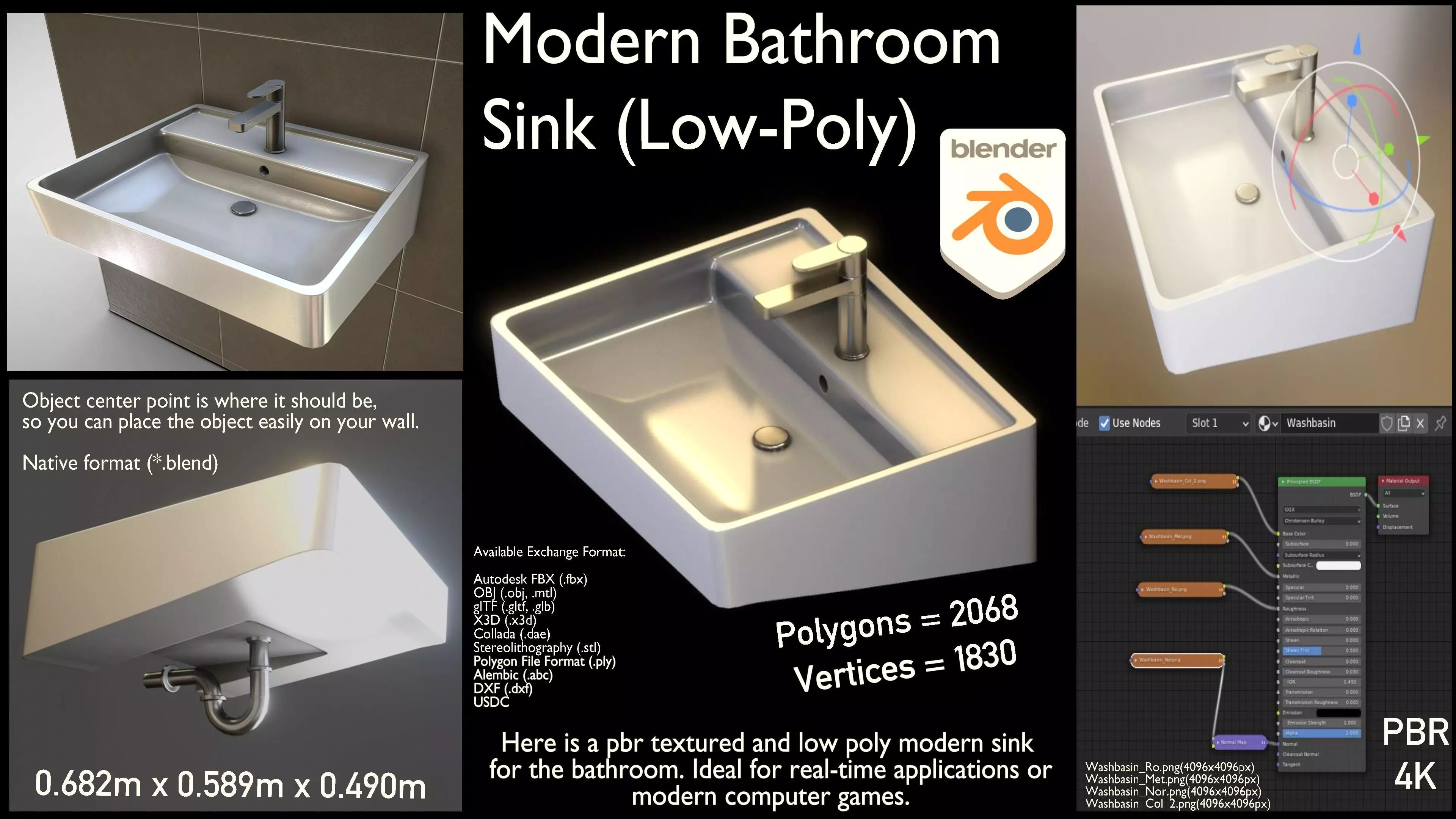 Modern Bathroom Sink  Low-poly 3D model_0