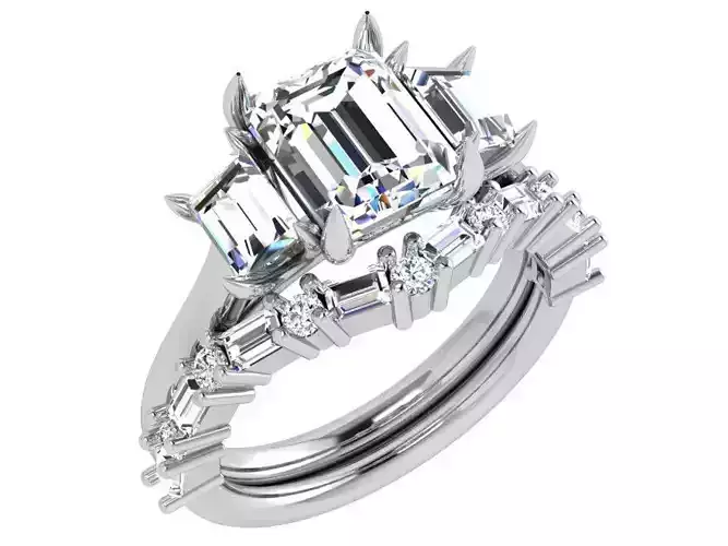 Emerald Diamond Ring With Band 4371