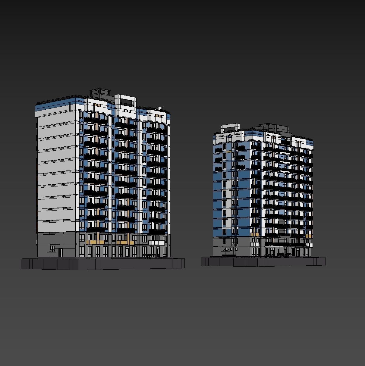 Set of multi-story apartment buildings 3D model_31