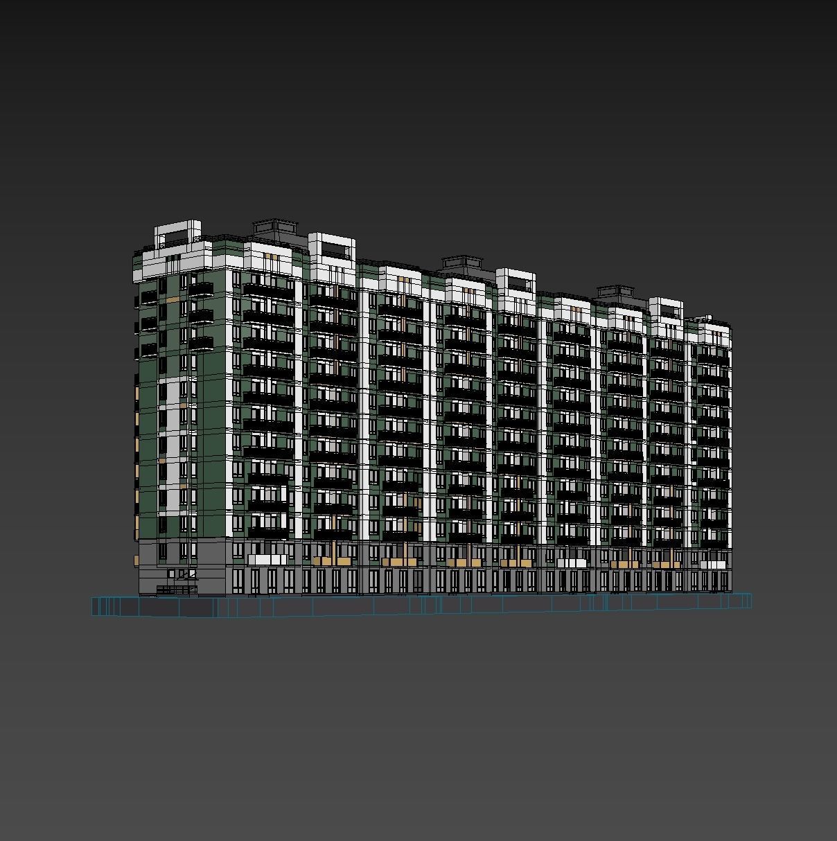 Set of multi-story apartment buildings 3D model_16