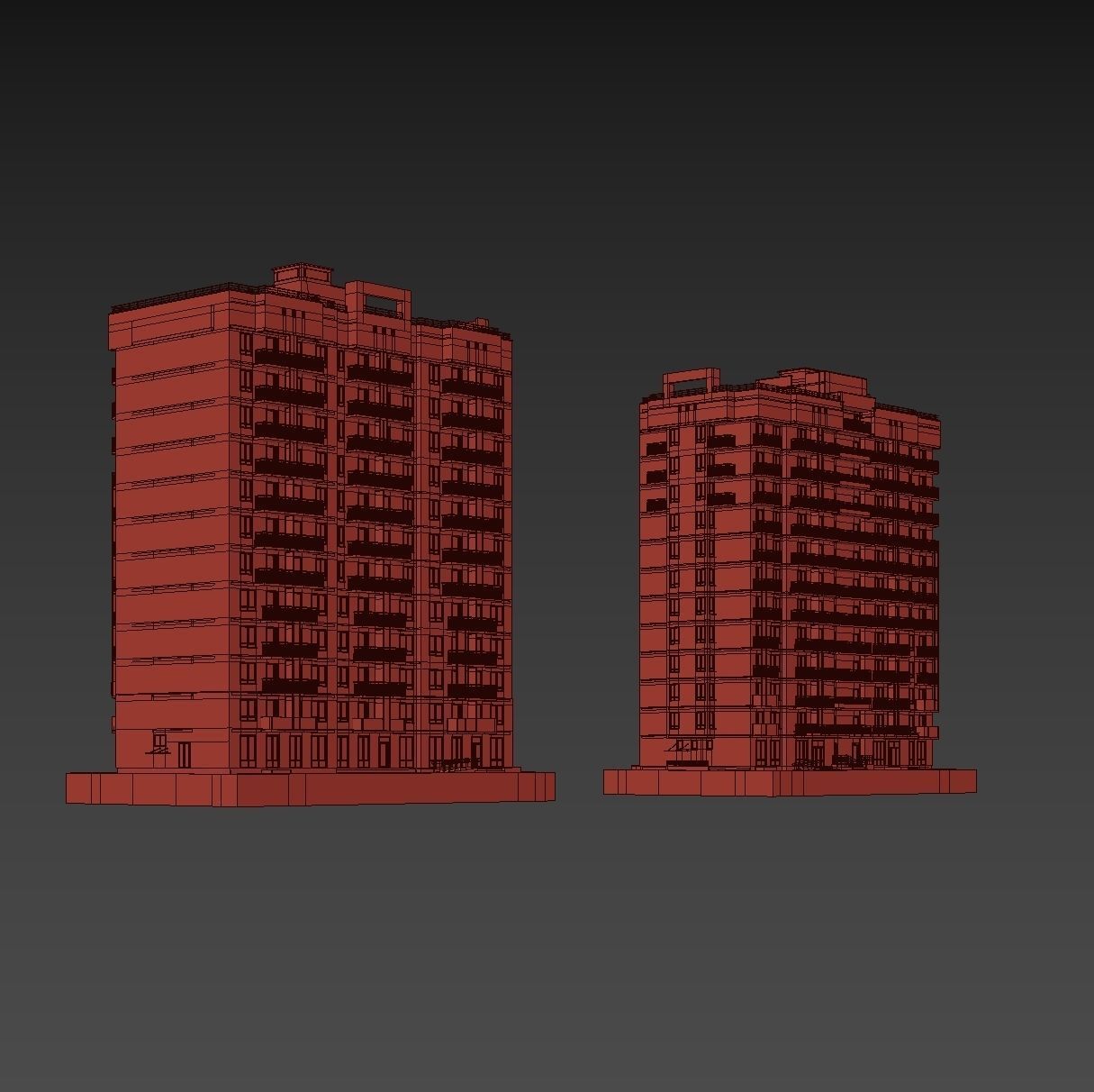 Set of multi-story apartment buildings 3D model_32