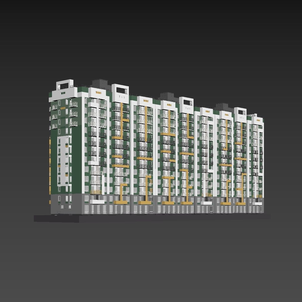 Set of multi-story apartment buildings 3D model_21