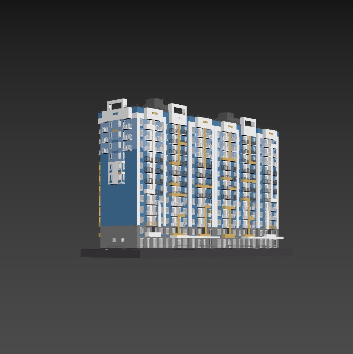 Set of multi-story apartment buildings 3D model_28
