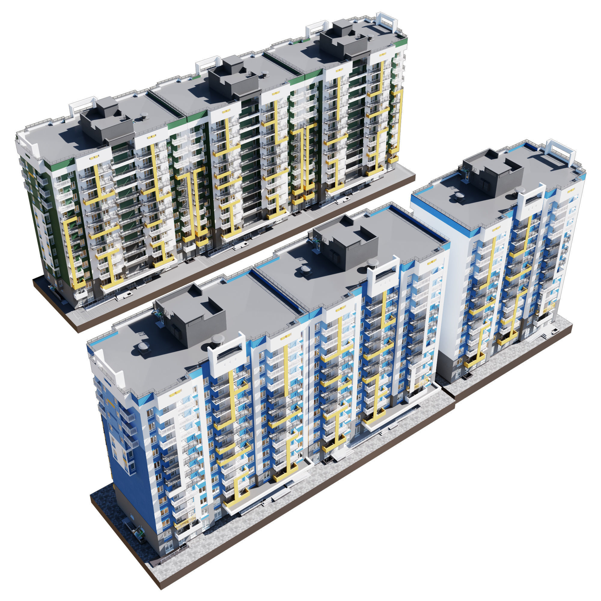 Set of multi-story apartment buildings 3D model_4