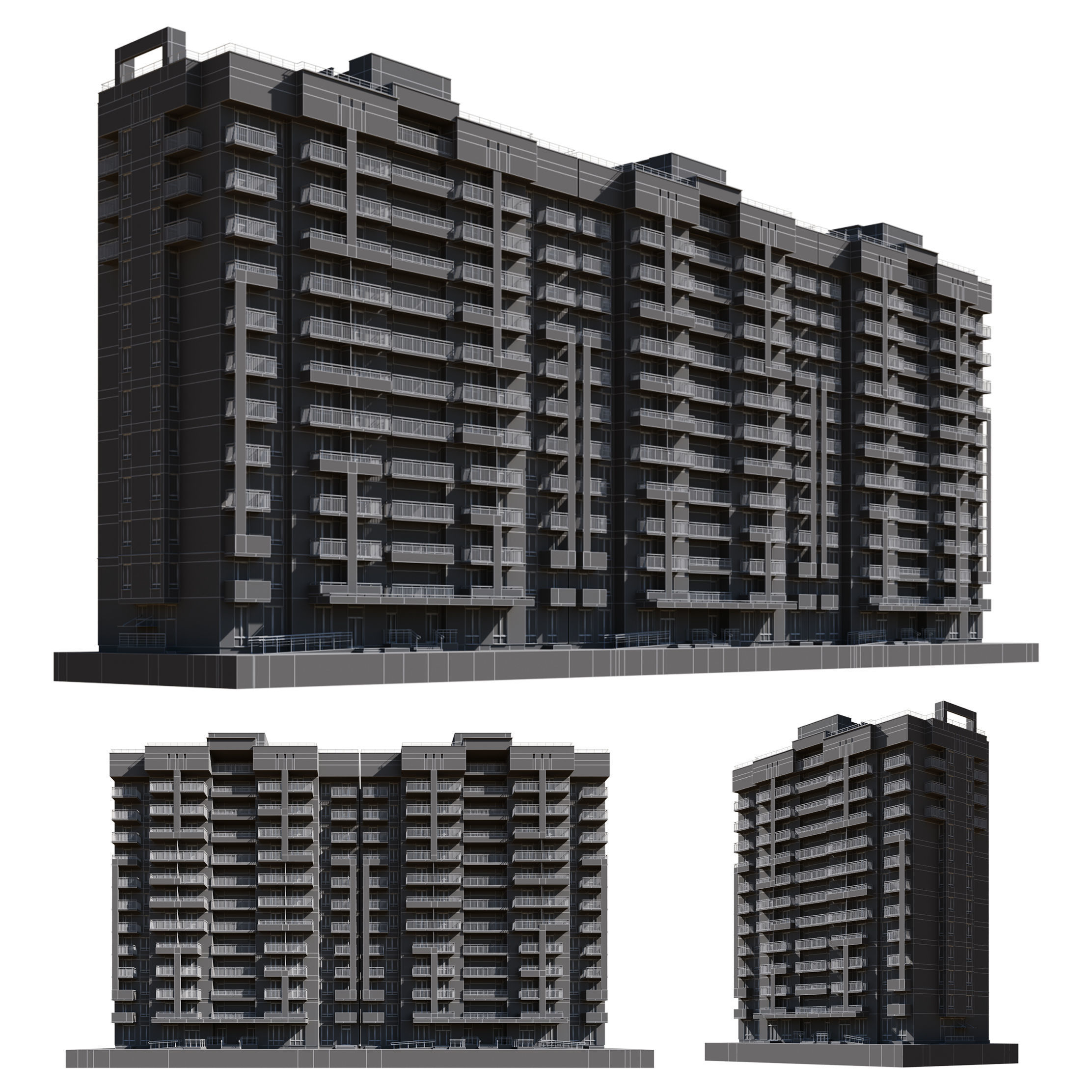 Set of multi-story apartment buildings 3D model_6
