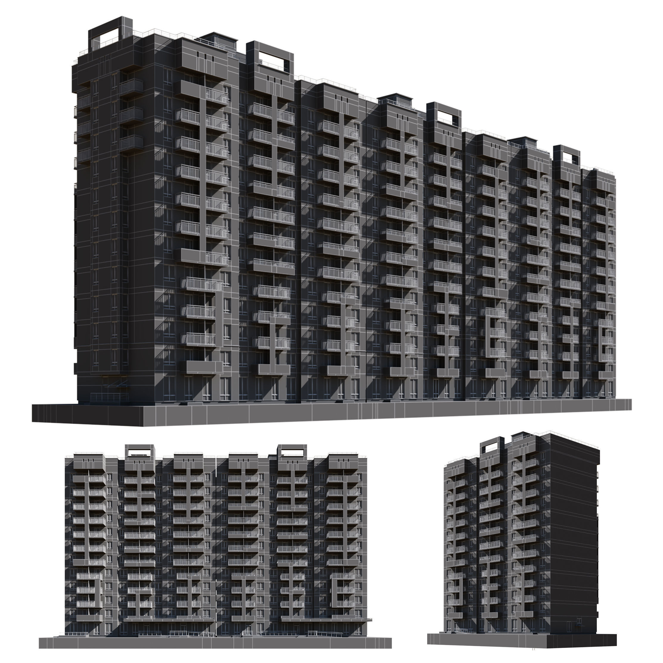 Set of multi-story apartment buildings 3D model_7