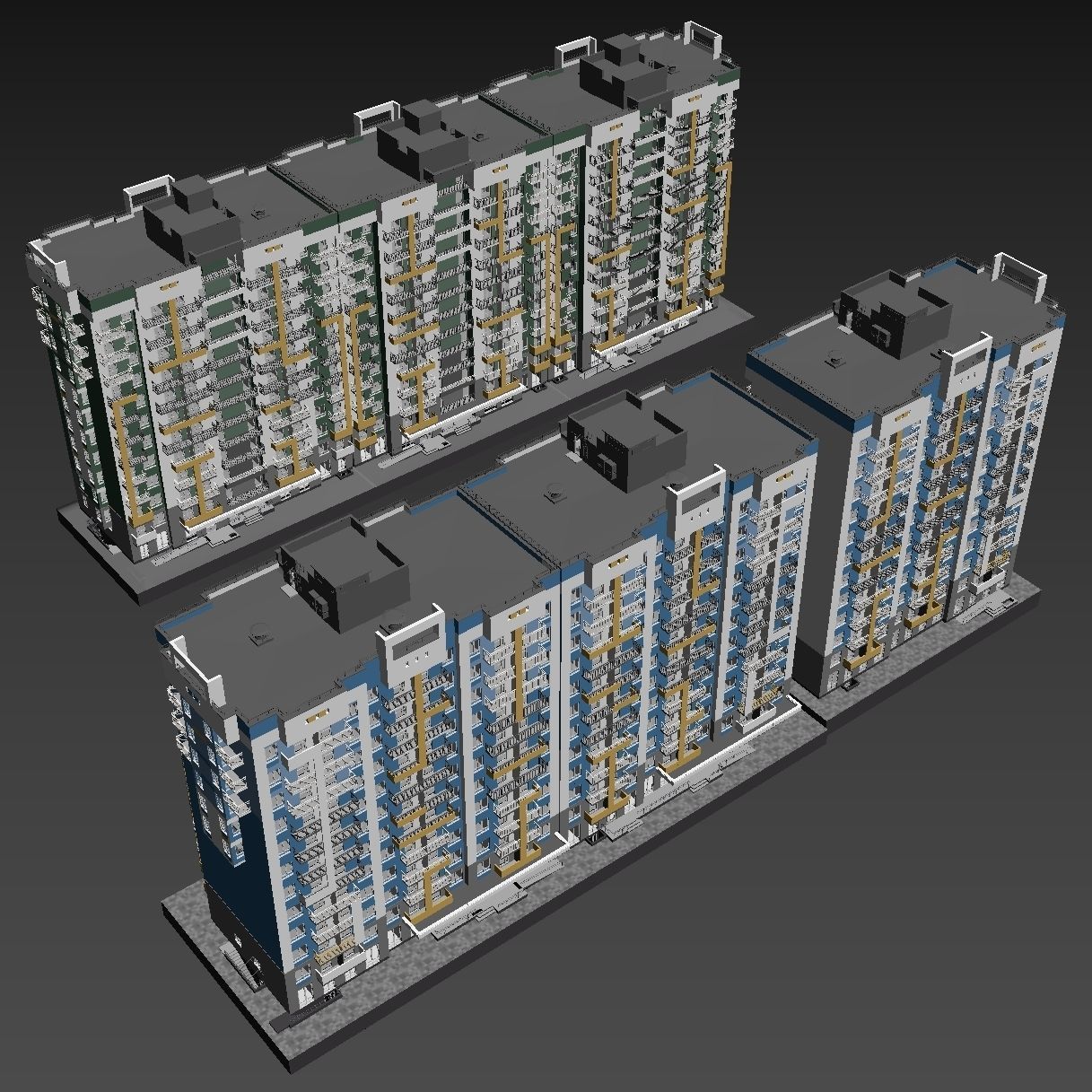 Set of multi-story apartment buildings 3D model_10
