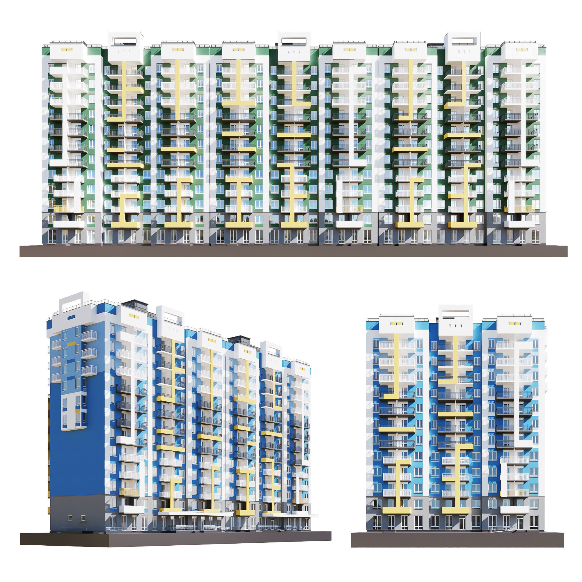 Set of multi-story apartment buildings 3D model_2