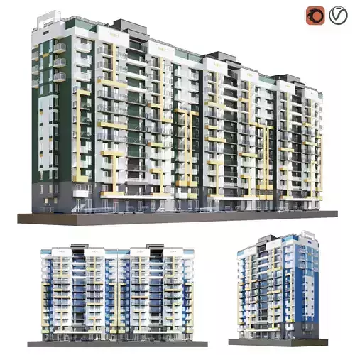 Set of multi-story apartment buildings 3D model