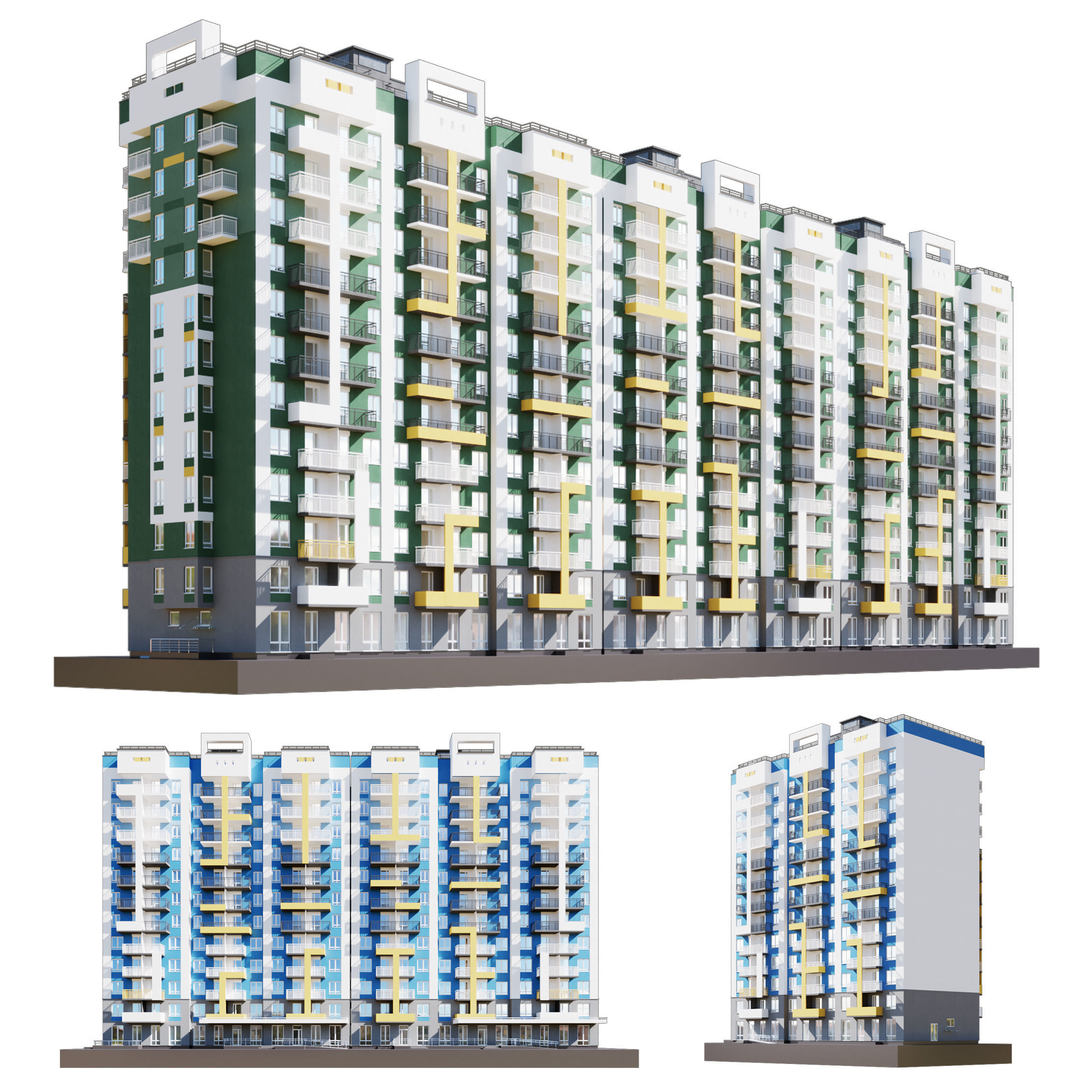 Set of multi-story apartment buildings 3D model_1
