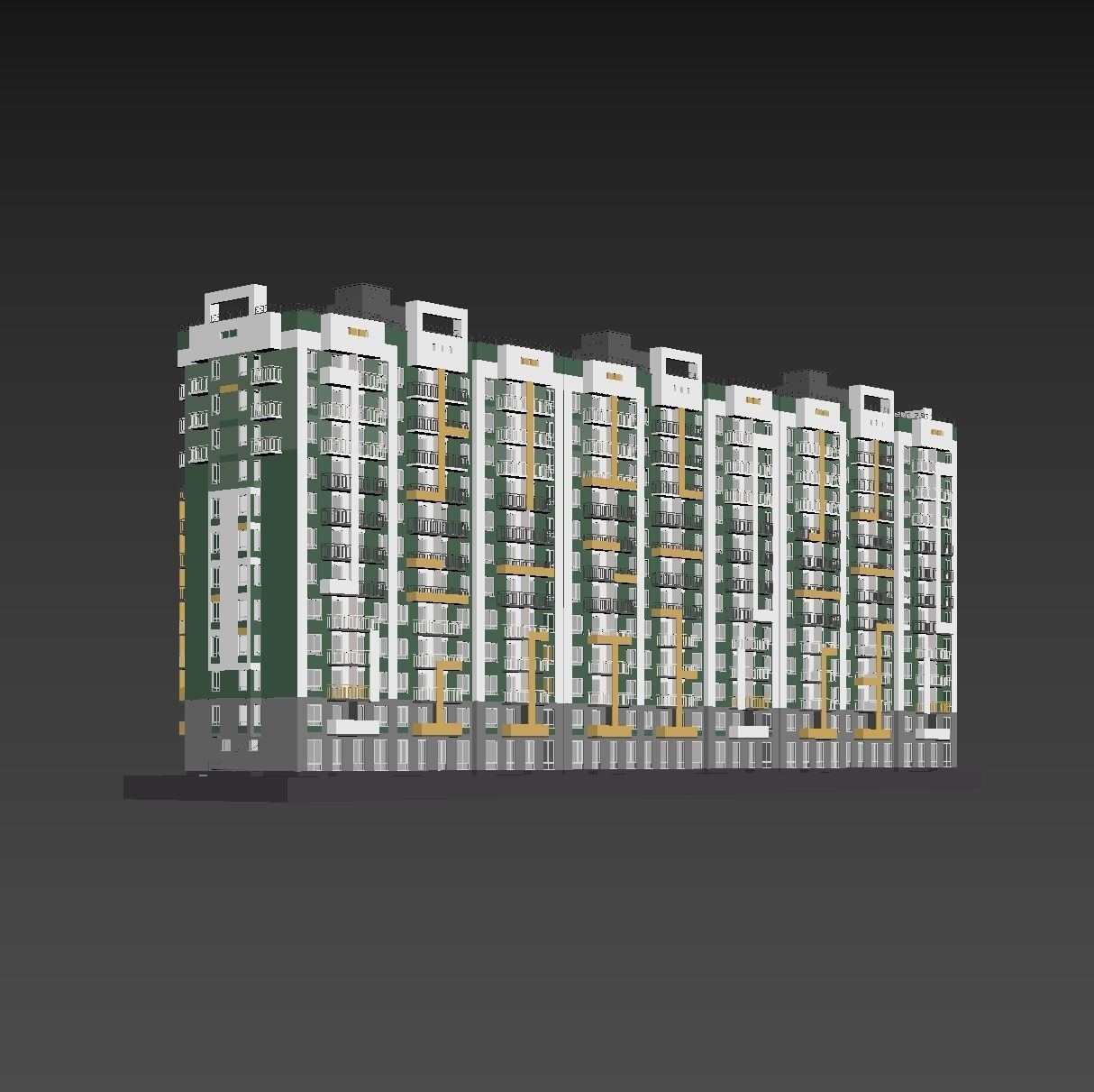 Set of multi-story apartment buildings 3D model_15