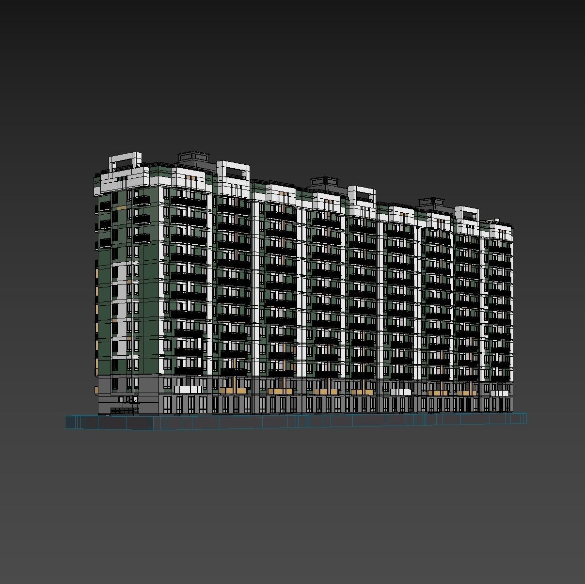 Set of multi-story apartment buildings 3D model_20