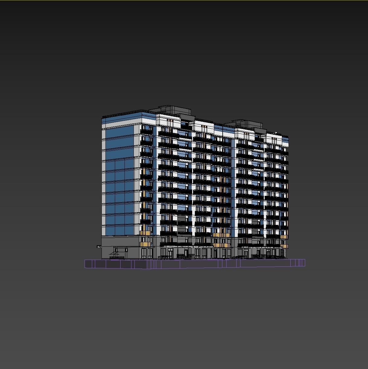 Set of multi-story apartment buildings 3D model_22