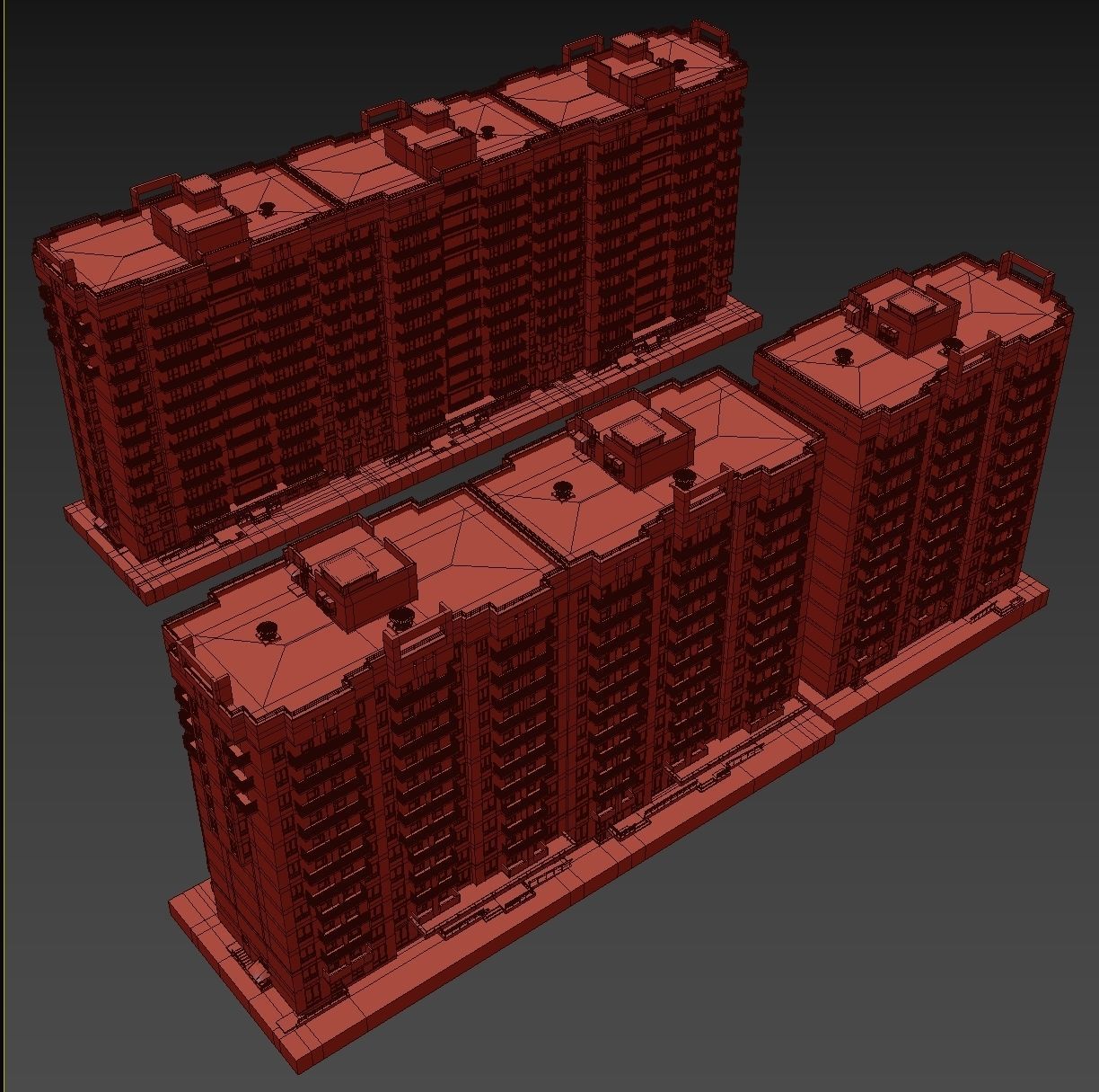Set of multi-story apartment buildings 3D model_11