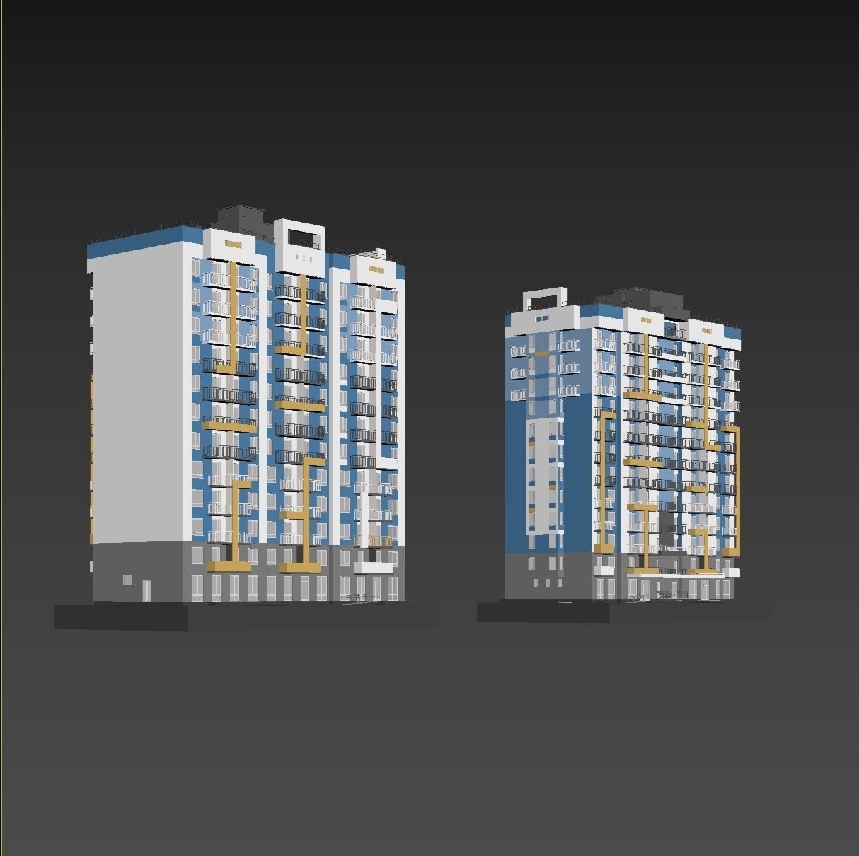 Set of multi-story apartment buildings 3D model_30