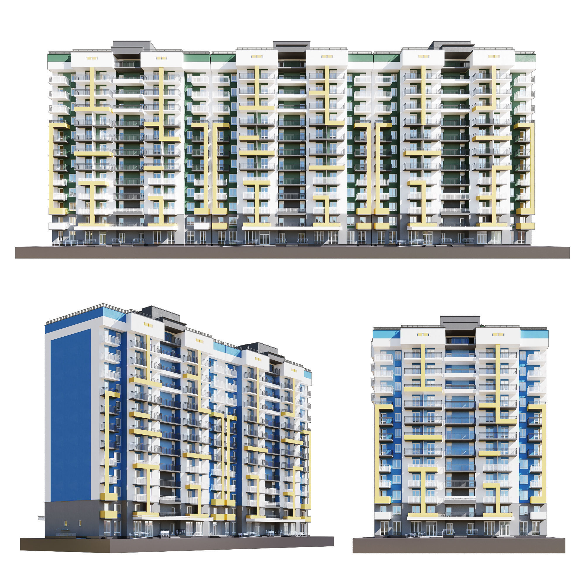 Set of multi-story apartment buildings 3D model_3