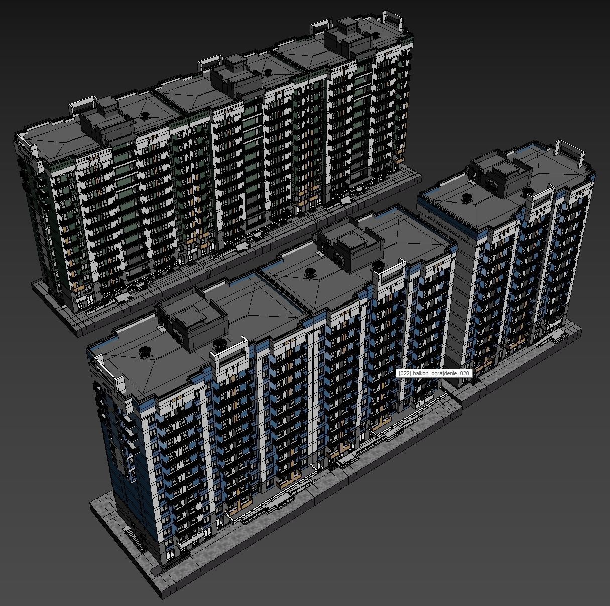 Set of multi-story apartment buildings 3D model_9