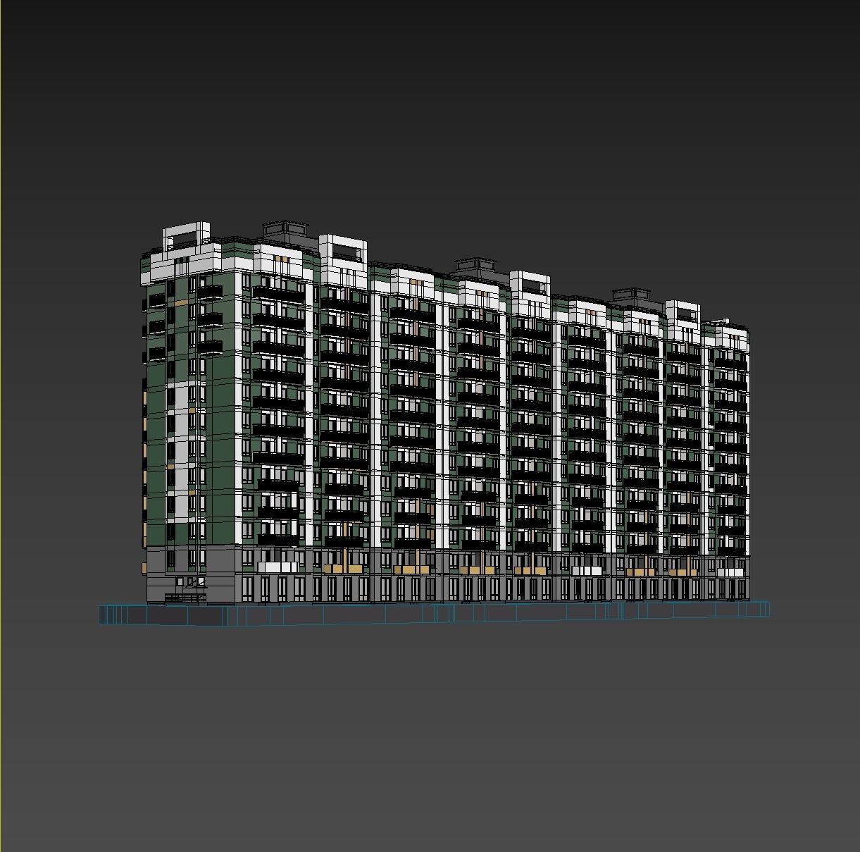 Set of multi-story apartment buildings 3D model_14