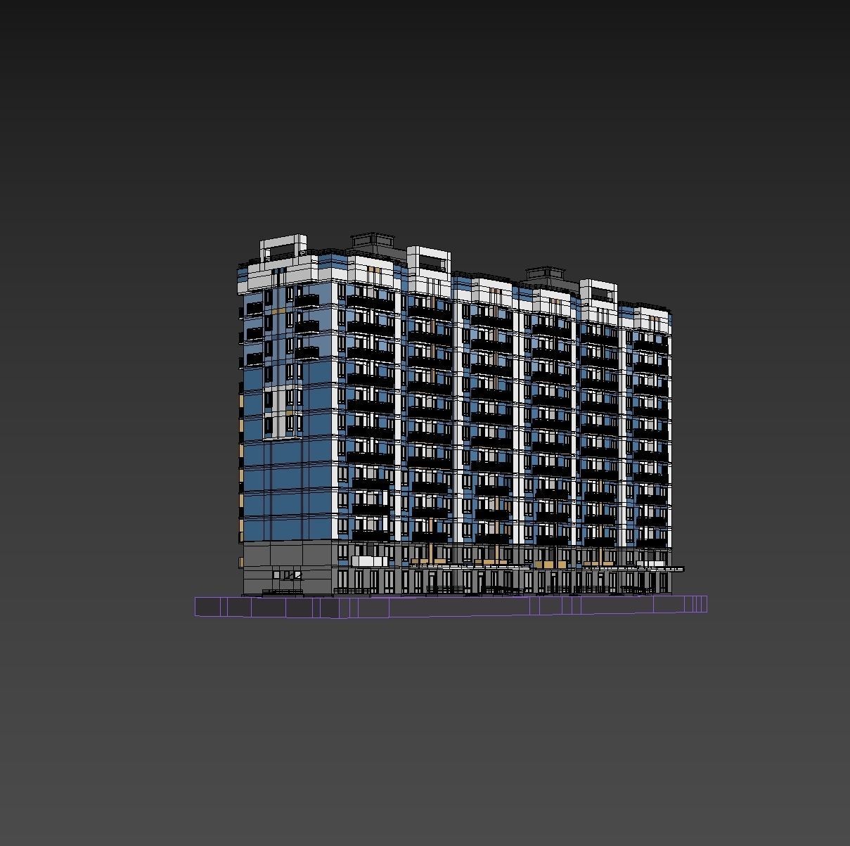 Set of multi-story apartment buildings 3D model_29