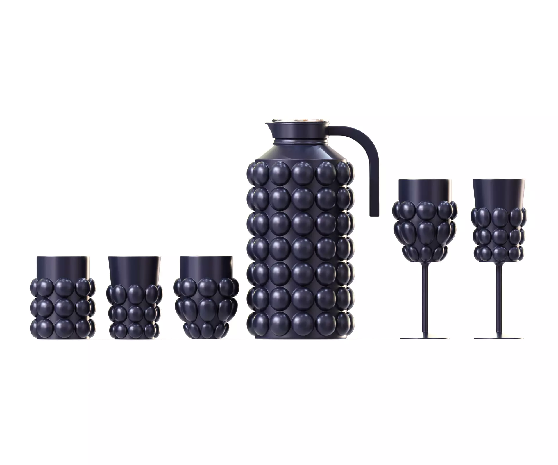 Set of jug and glasses with bubbles 3D model