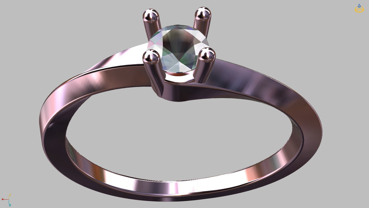 Solitaire Ring 3 40mm Gem 3D print model_5