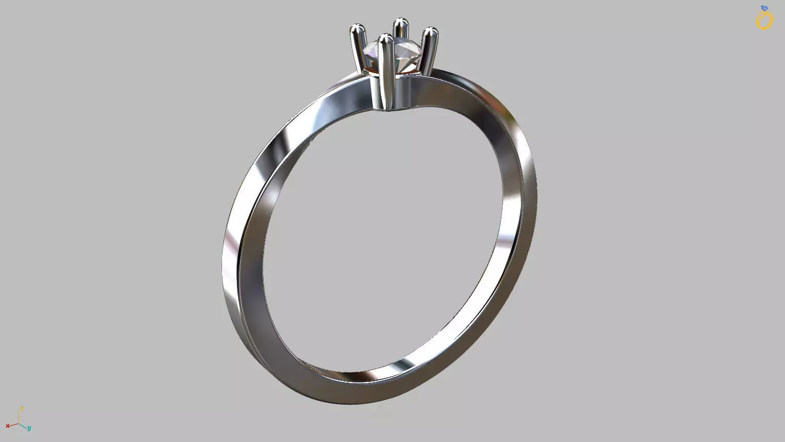 Solitaire Ring 3 40mm Gem 3D print model_0