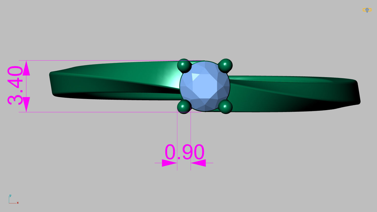 Solitaire Ring 3 40mm Gem 3D print model_15